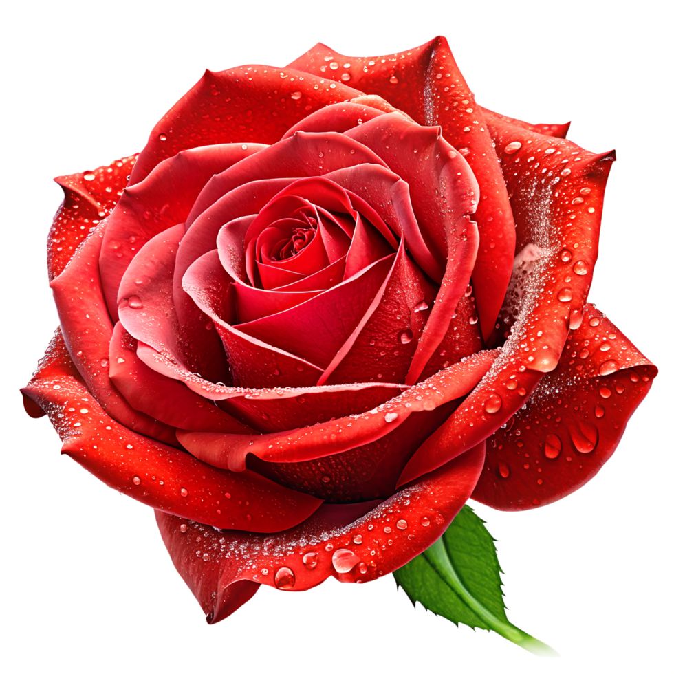 Beautiful Red Rose with Dew on White Background png
