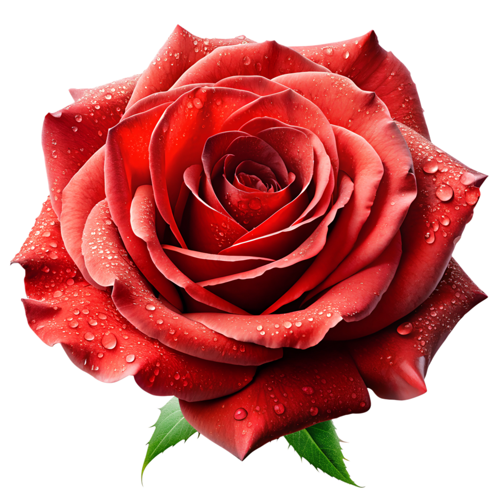 Delicate Red Rose with Dew on Transparent Background png