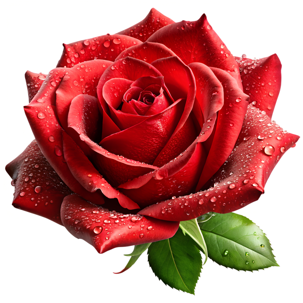 Elegant Red Rose with Dew Isolated on Transparent Background png