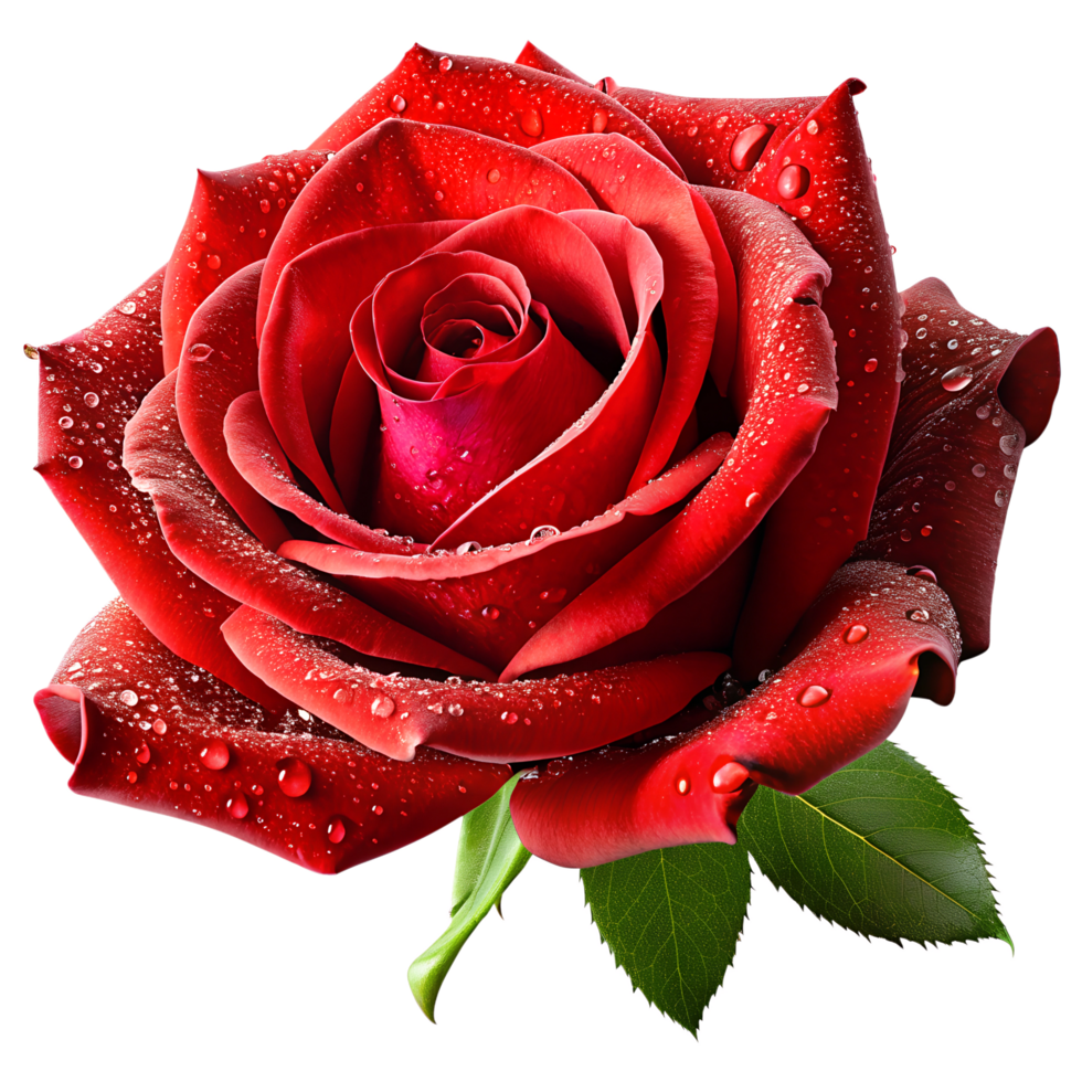 Red Rose Bloom with Dew Isolated on Transparent Background png
