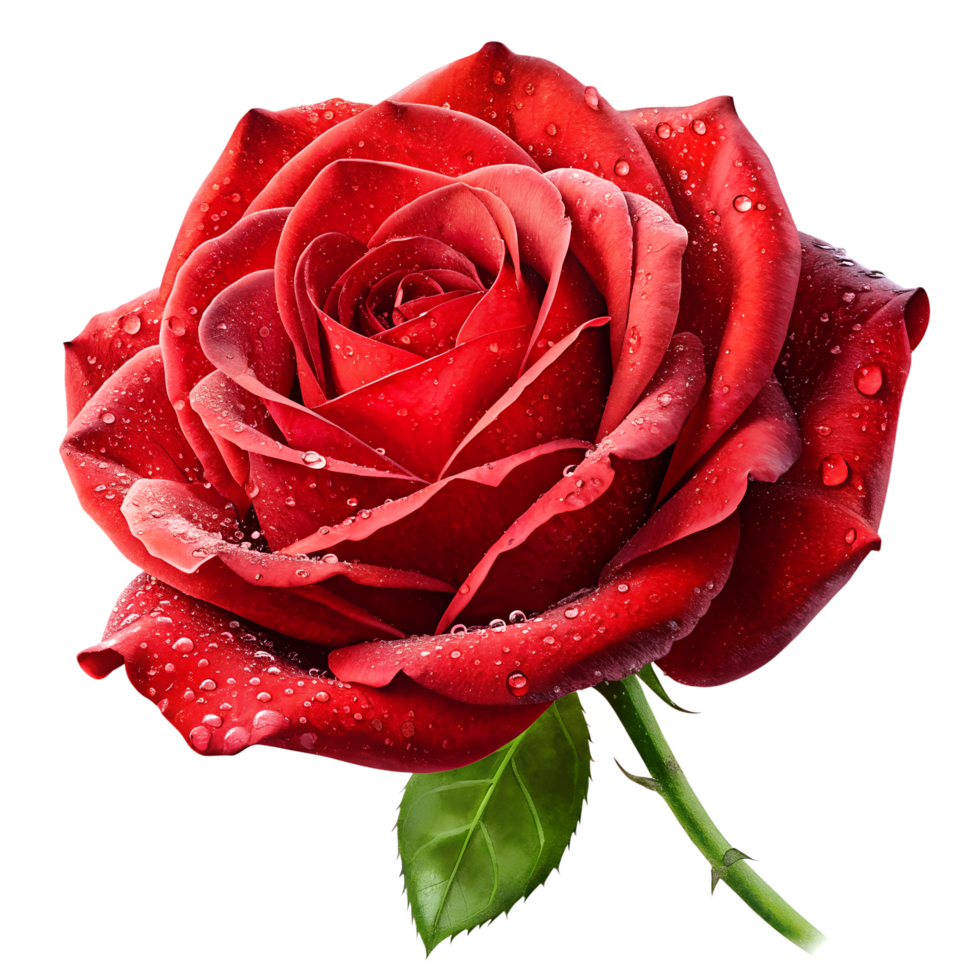 Stunning Red Rose with Dew Isolated on Transparent Background png