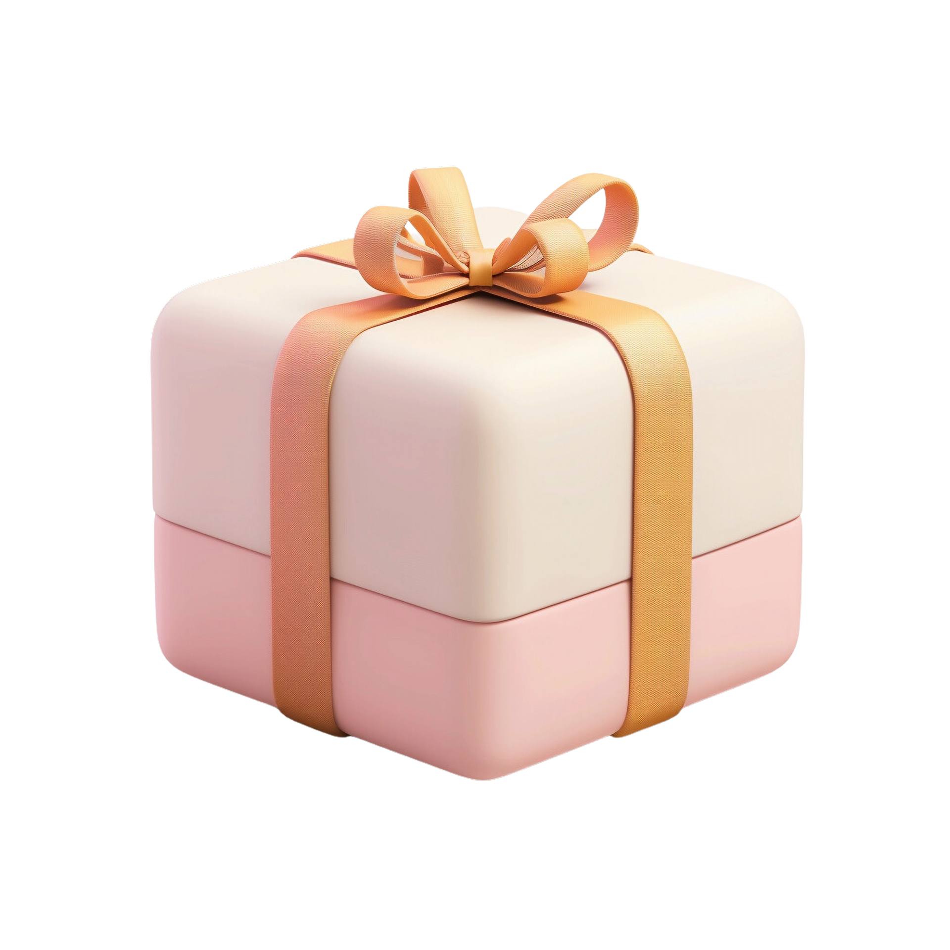 Pink present box with a gold ribbon on a transparent background ...