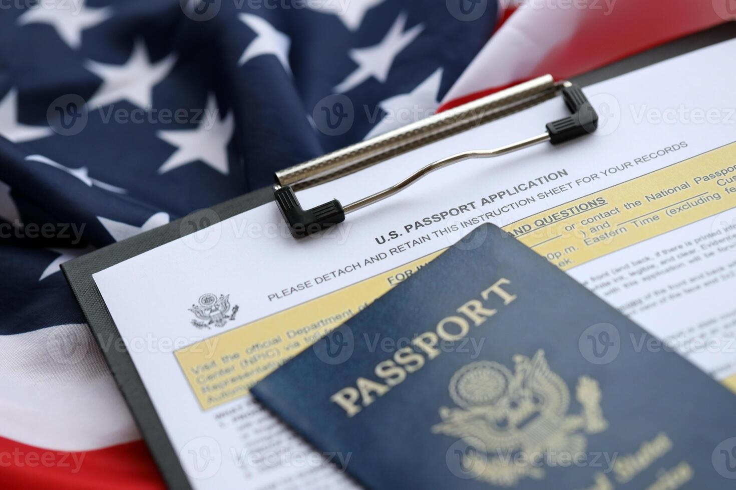 Department of State form DS11 Application for a U.S. Passport lies on table and ready to fill photo