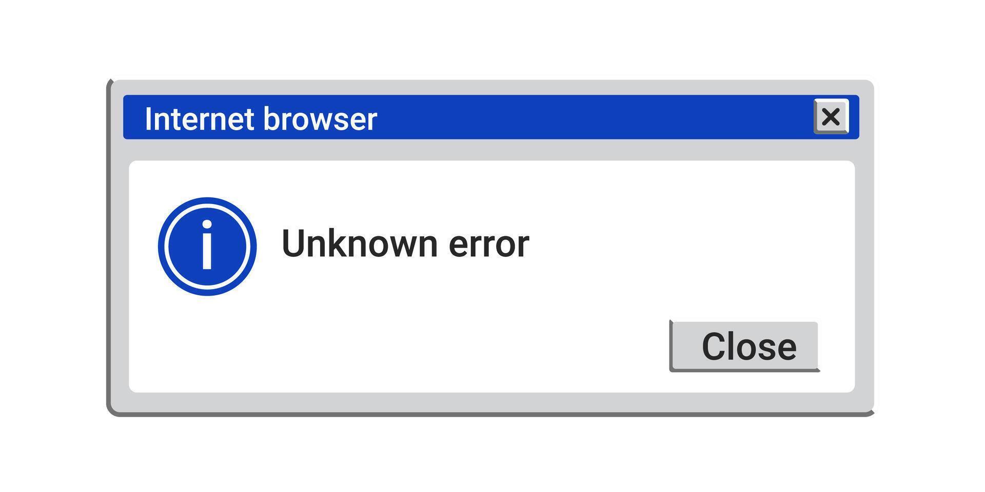 Old unknown error window. System crash message. Warning pop up in retro style. vector