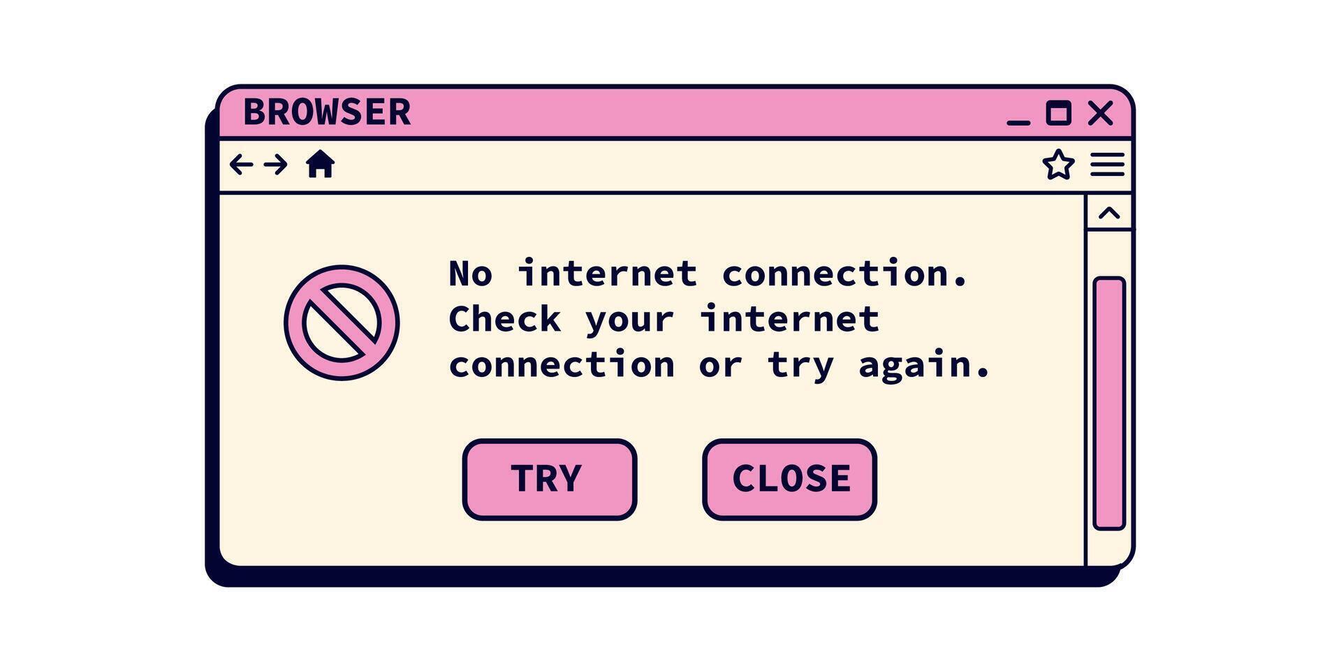 No internet connection window in retro style. vector