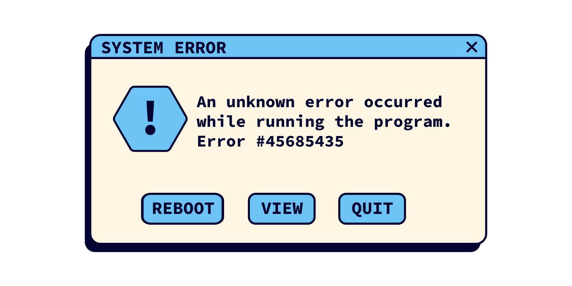 System error message in retro style. Crash window notification in blue color. vector