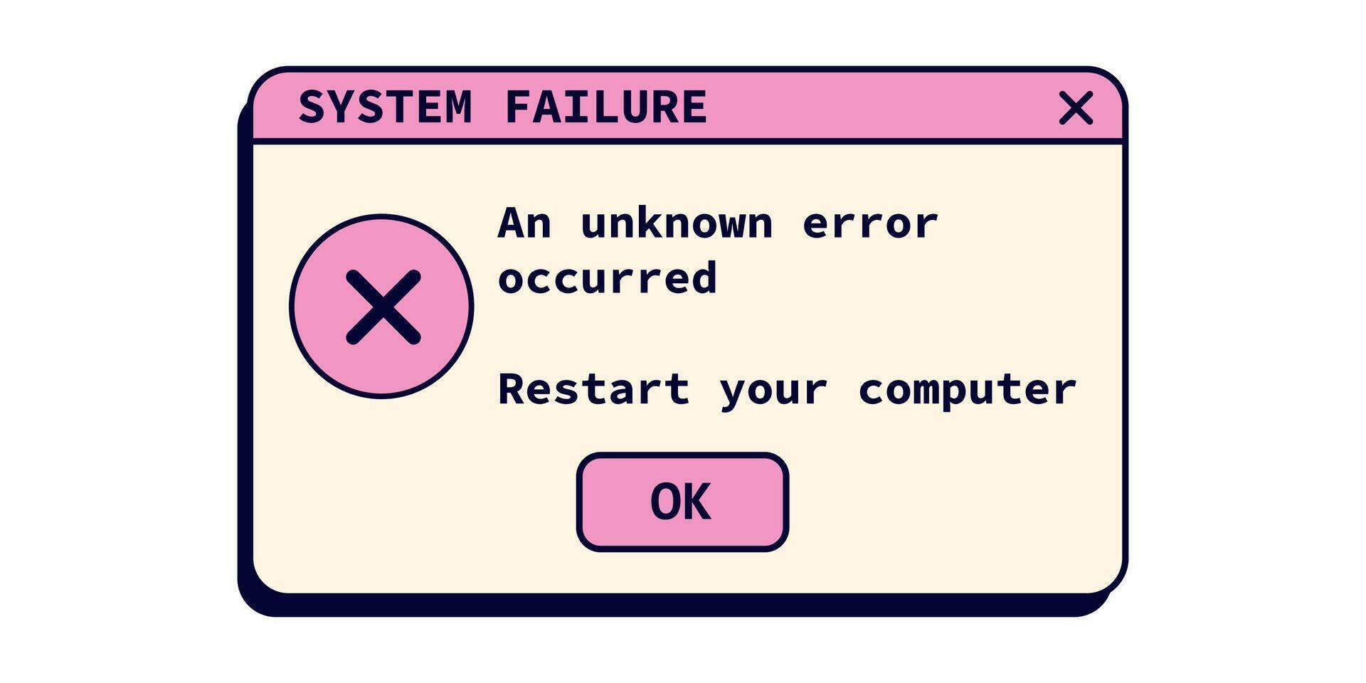 System failure retro message with text. vector