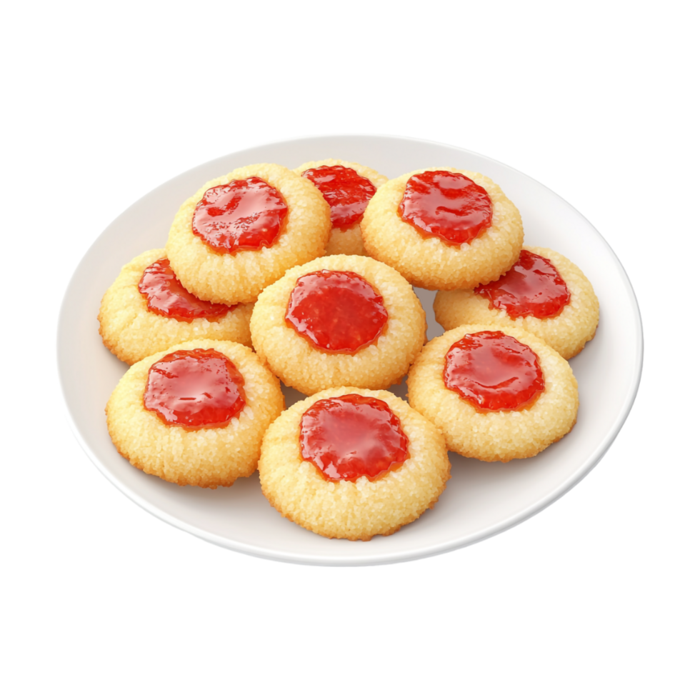 Thumbprint cookies filled with raspberry jam on Transparent Background png