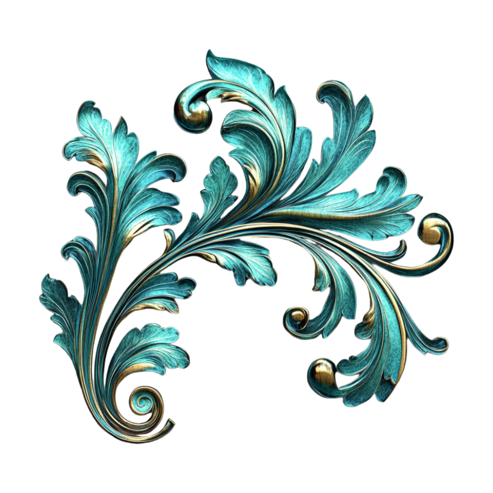 Azure elaborate filigree border on Transparent Background png