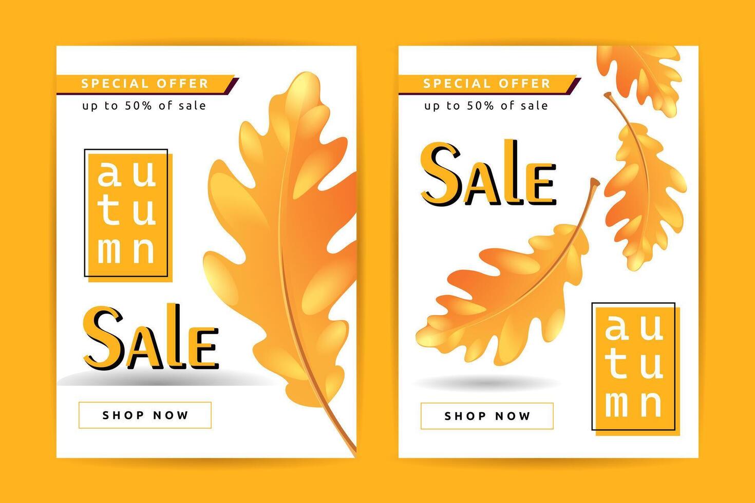 Autumn Sale banner design templates with yellow oak leaves on white background. vector