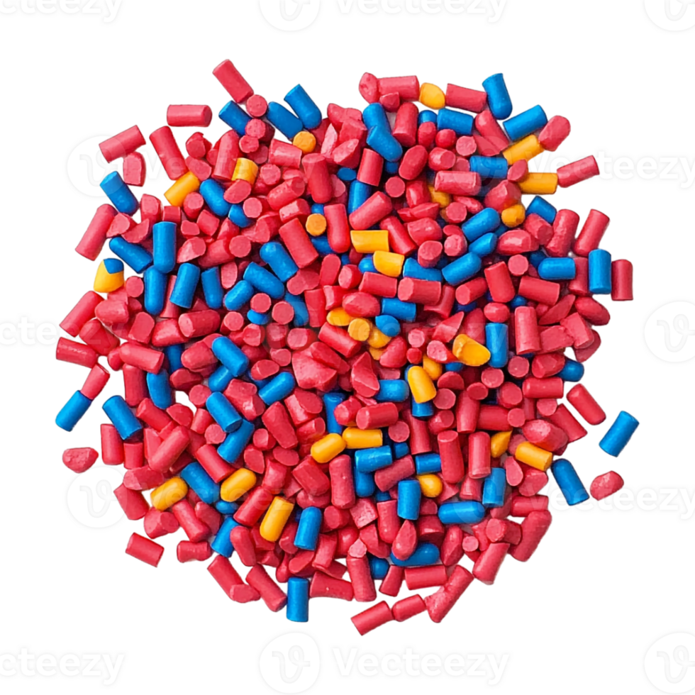 Various colors of mixed masterbatch grains on Transparent Background png