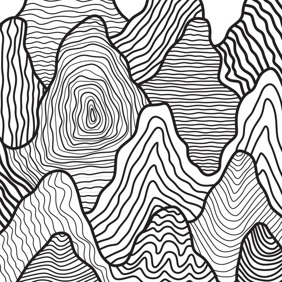 Black and white mountain line arts wallpaper, luxury landscape background design for cover, invitation background, packaging design, fabric, and print. vector