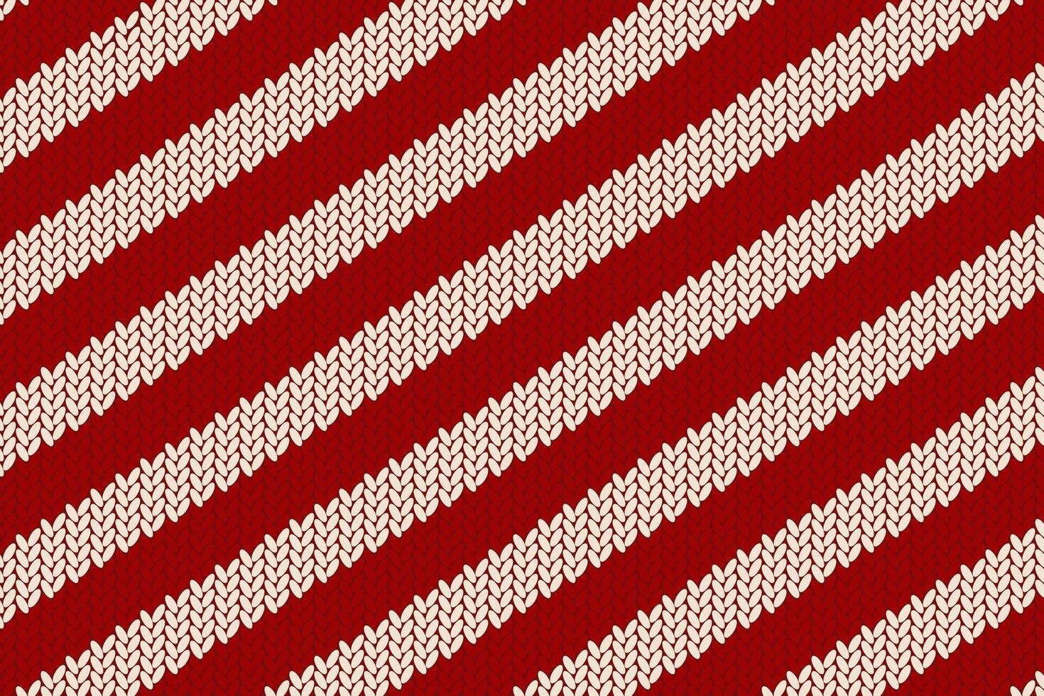 Knitted cozy background in christmas style with oblique white stripes on red vector
