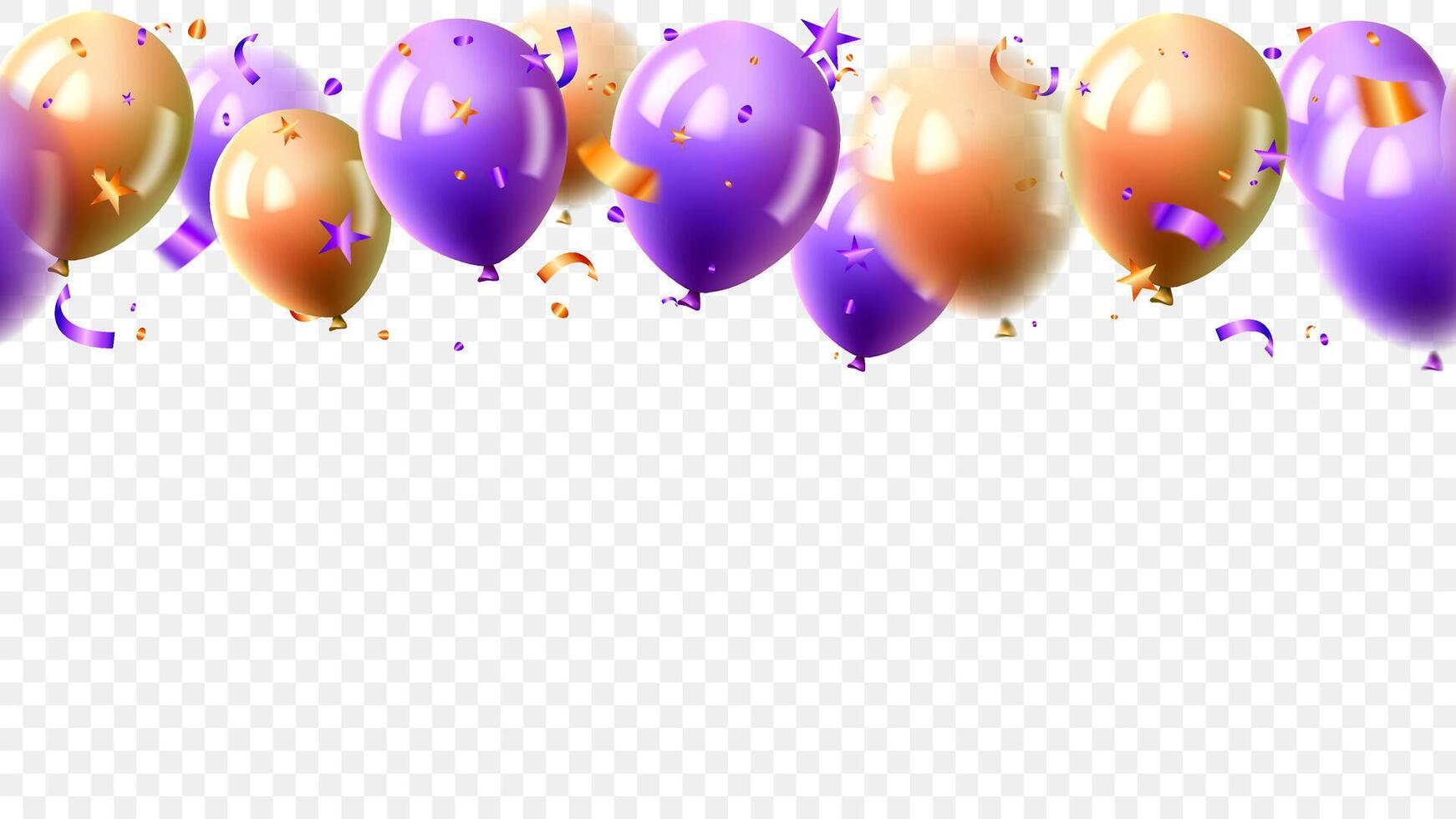 Birthday or holiday party celebrating of purple and orange color realistic balloons isolated background vector