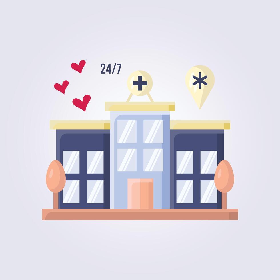 hospital illustration symbol icon template element design, color line clinic building vector