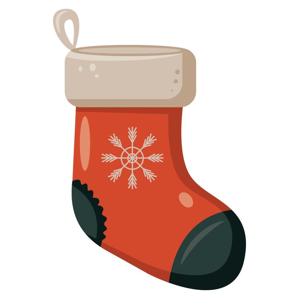 Red Christmas sock with white snowflake vector