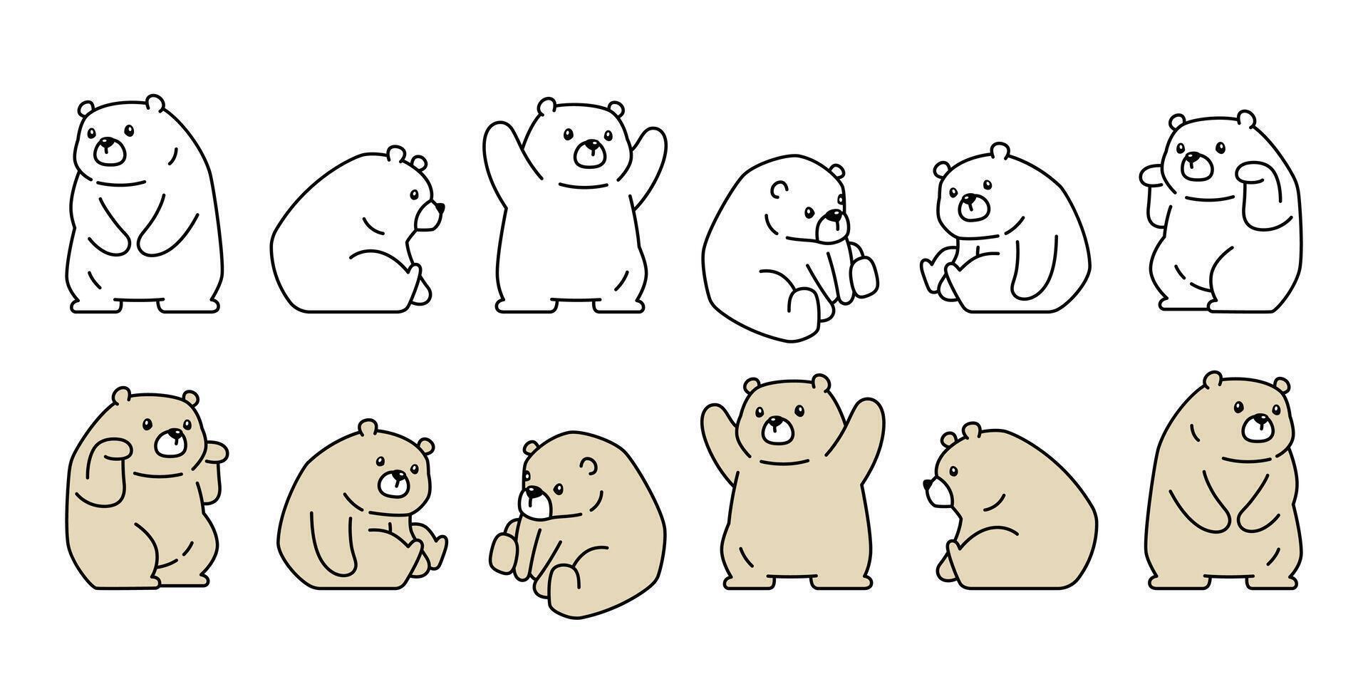 Bear polar bear icon character cartoon logo teddy symbol doodle animal illustration isolated design vector