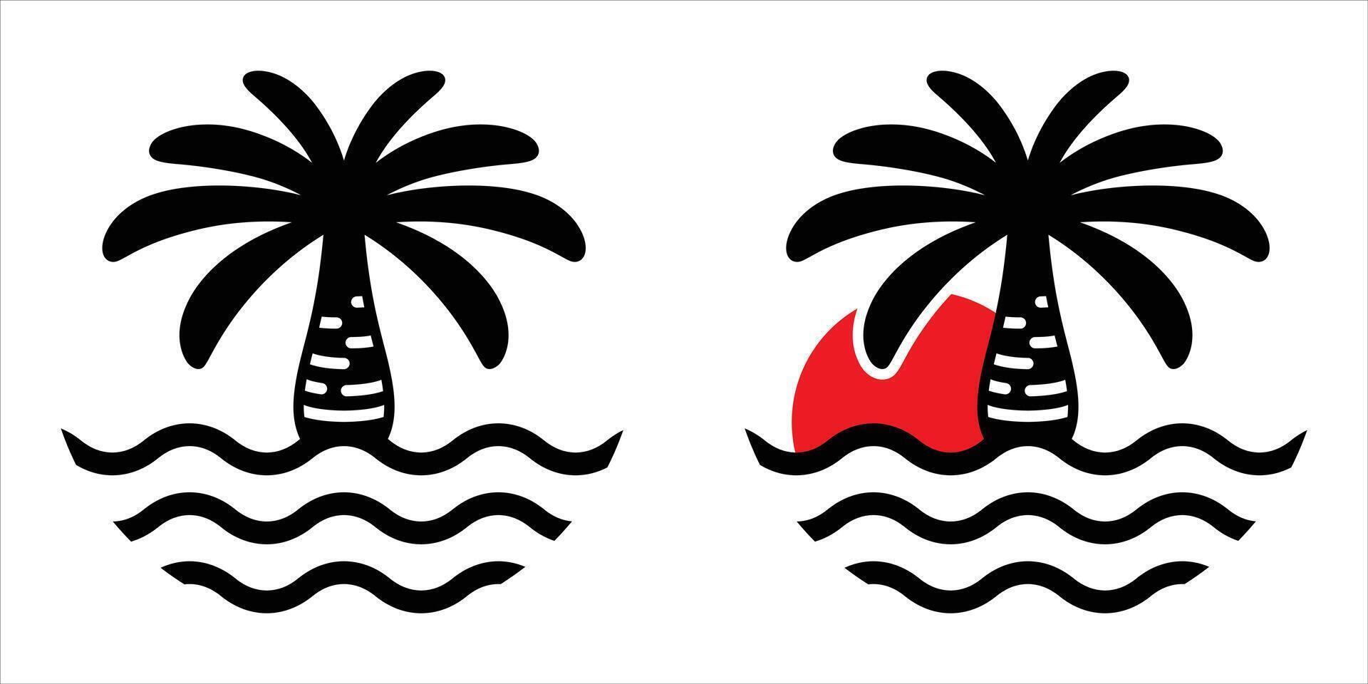 palm tree icon coconut tree logo sunset wave symbol plant sign tropical summer beach cartoon character illustration doodle clip art design vector
