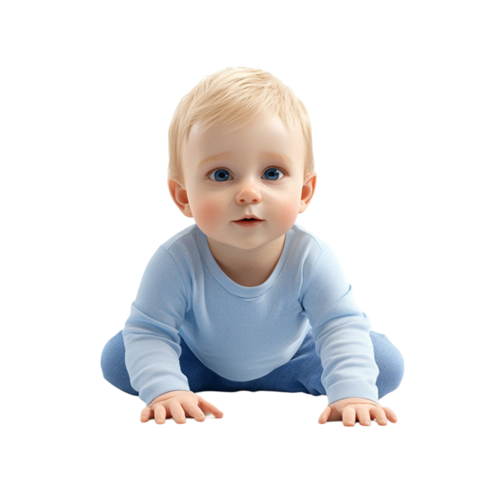 Cute Baby in Blue Long-Sleeved Shirt Sitting on Transparent background AI-Generative png