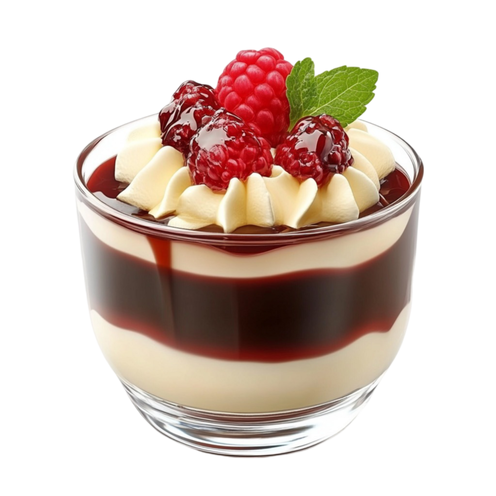 Chocolate Dessert with Raspberries and Whipped Cream on Transparent background AI-Generative png
