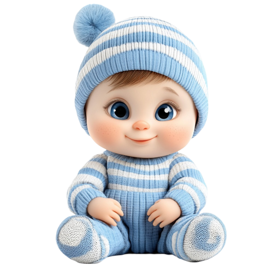 Charming Baby in Striped Hat and Blue Pajamas on Transparent background AI-Generative png