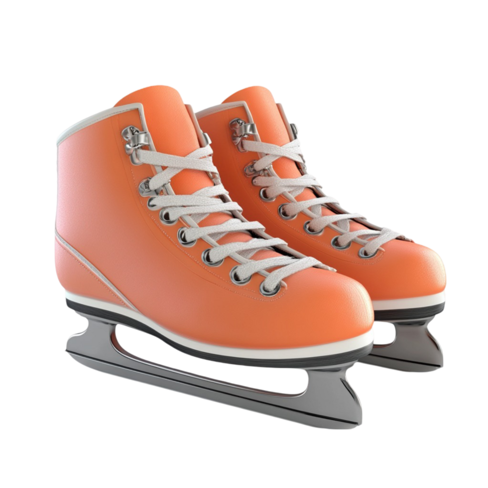 Pair of Orange Ice Skates with White Laces and Black on Transparent background AI-Generative png