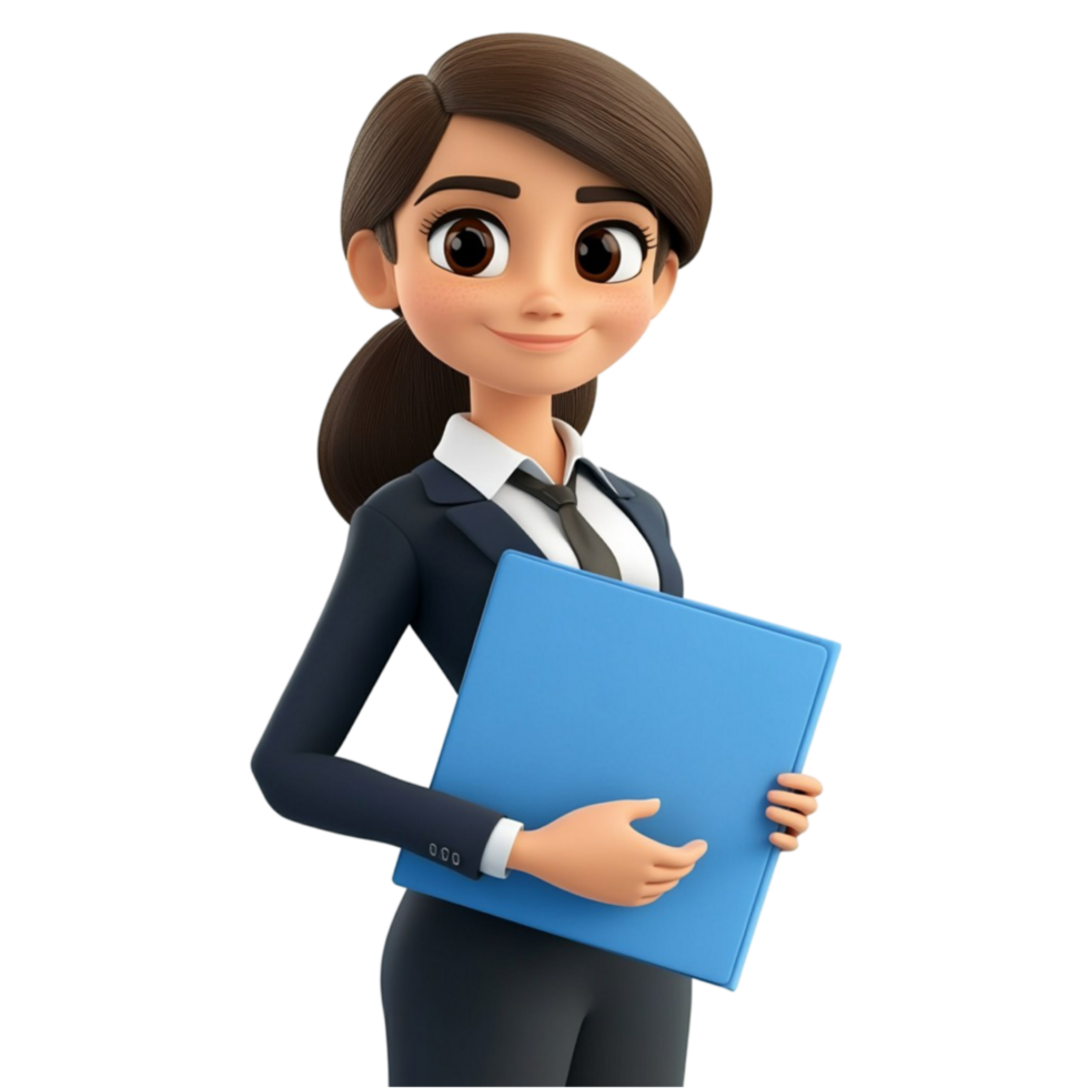Cartoon Female Character in Business Suit Holding on Transparent background AI-Generative png