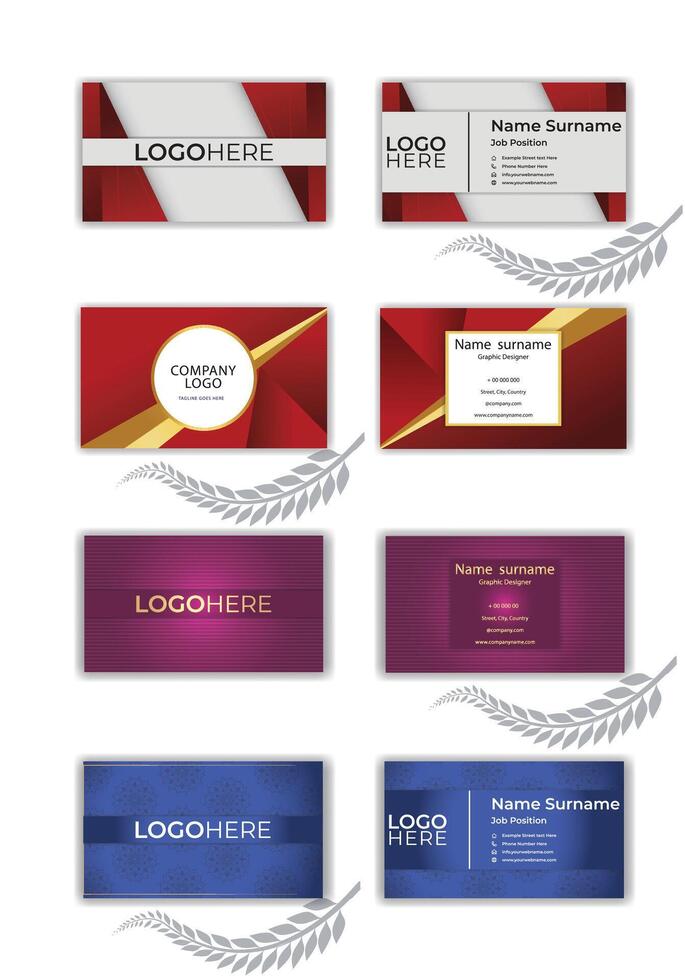 4 Set Business card template. vector