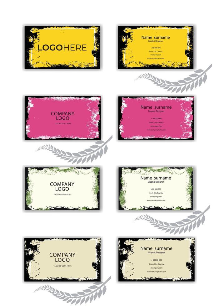 Print a Colorful hand-painted visiting card template set. vector