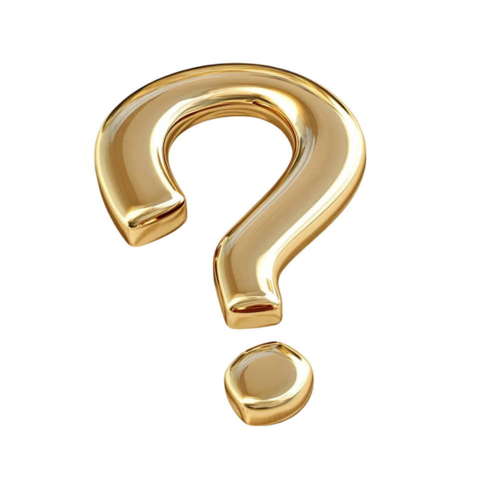 Shiny Golden Question Mark on Transparent background AI-Generative png