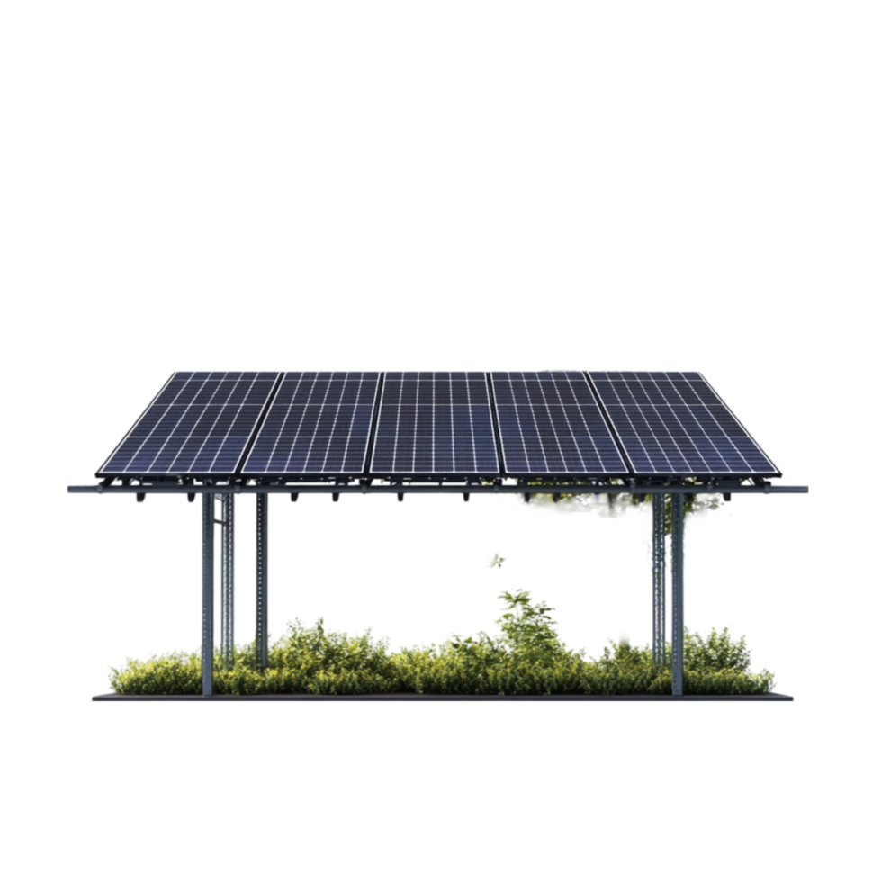 Modern Solar Panel Structure with Greenhouse on Grassy Area on Transparent background AI-Generative png