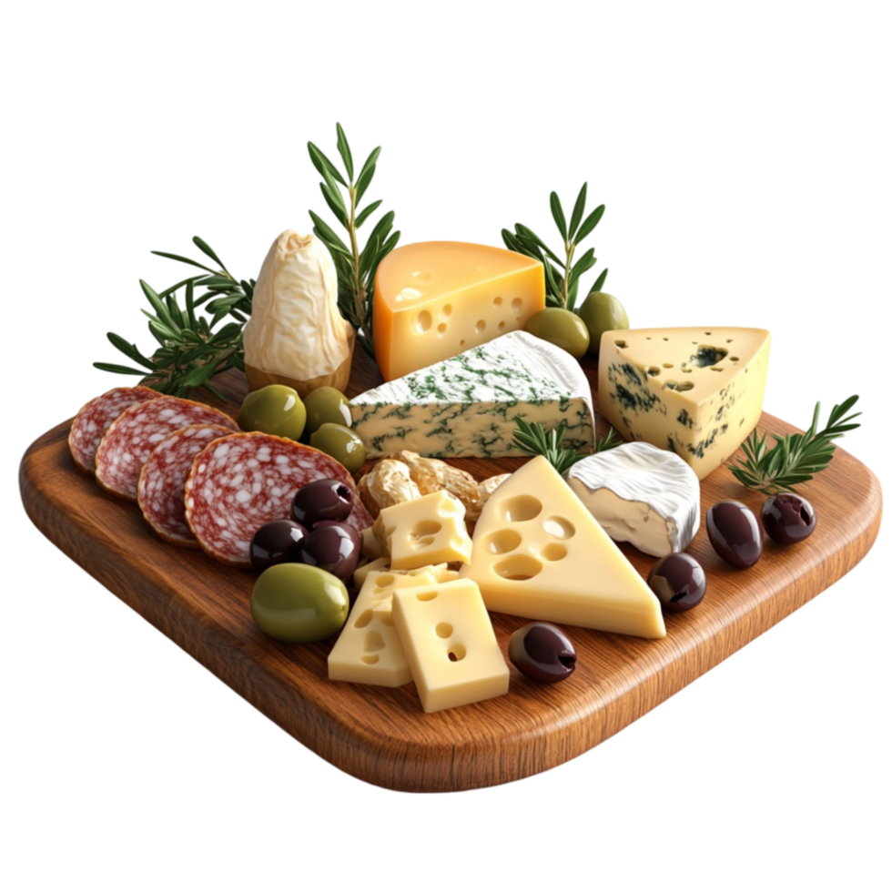 Wooden Platter with Cured Meats on Transparent background AI-Generative png