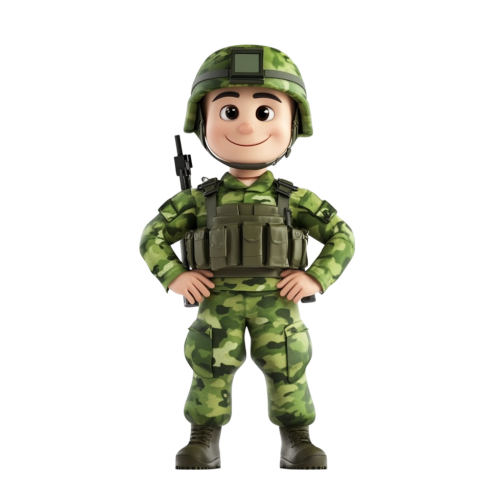 Plastic Toy Soldier Standing Upright with Helmet, on Transparent background AI-Generative png