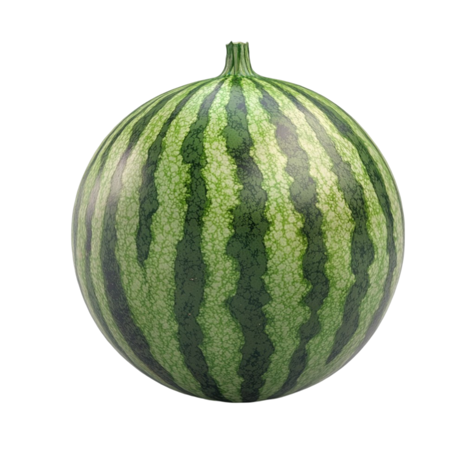 Large Round Green Watermelon with Striped Pattern on Transparent background AI-Generative png