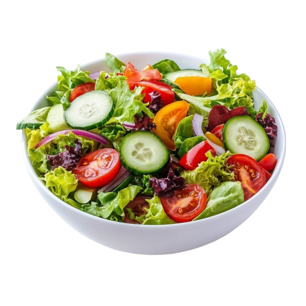 Fresh Salad with Tomatoes, Cucumbers, and Lettuce in a Bowl on Transparent background AI-Generative png
