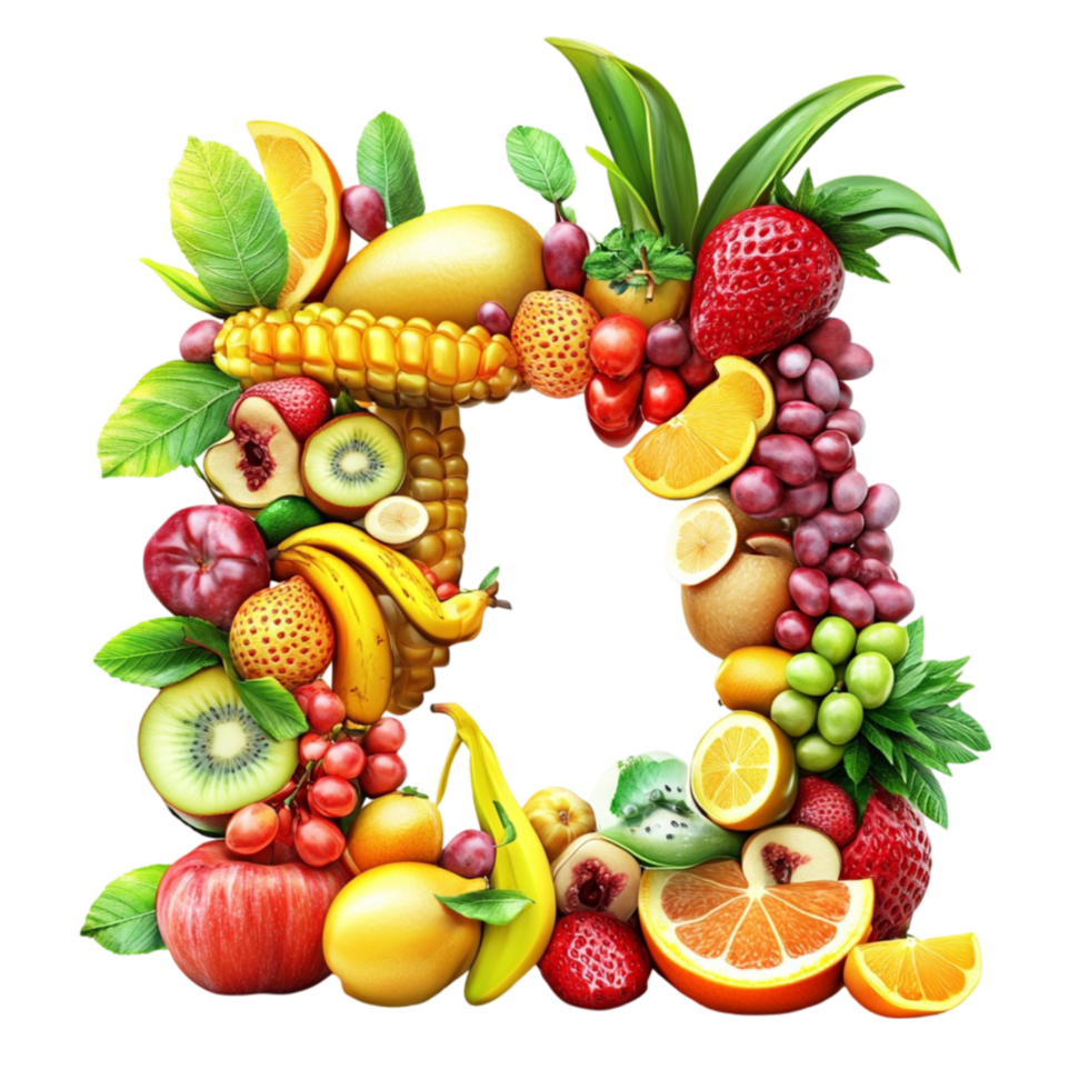 Made of Various Fruits and Vegetables on Transparent background AI-Generative png