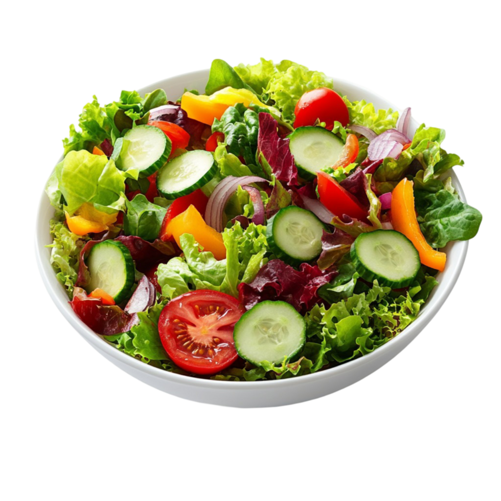 Fresh Colorful Salad with Cucumbers, Tomatoes, Lettuce, on Transparent background AI-Generative png