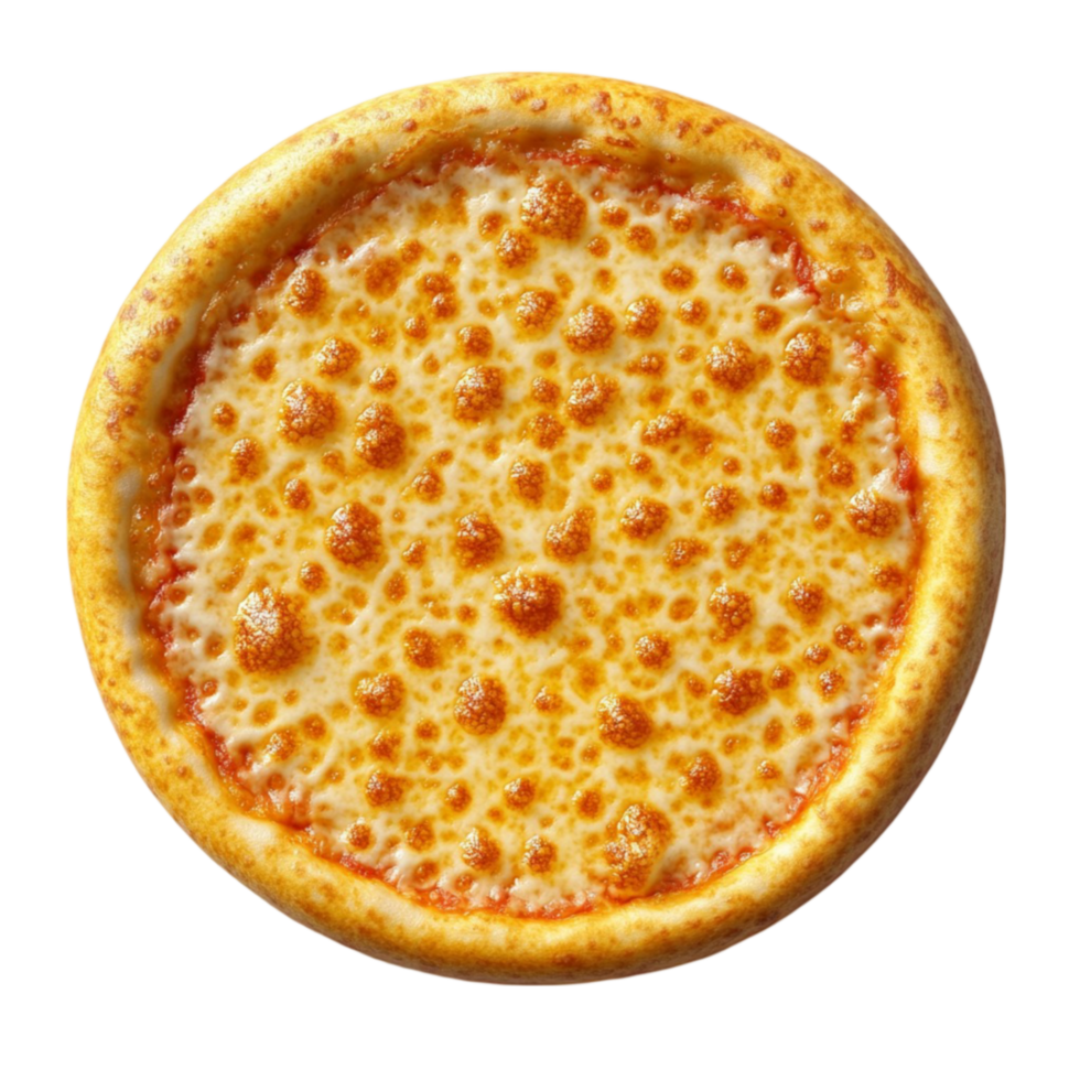 Pizza with Golden Brown Crust, Melted Cheese, and Bubbly Toppings on Transparent background AI-Generative png
