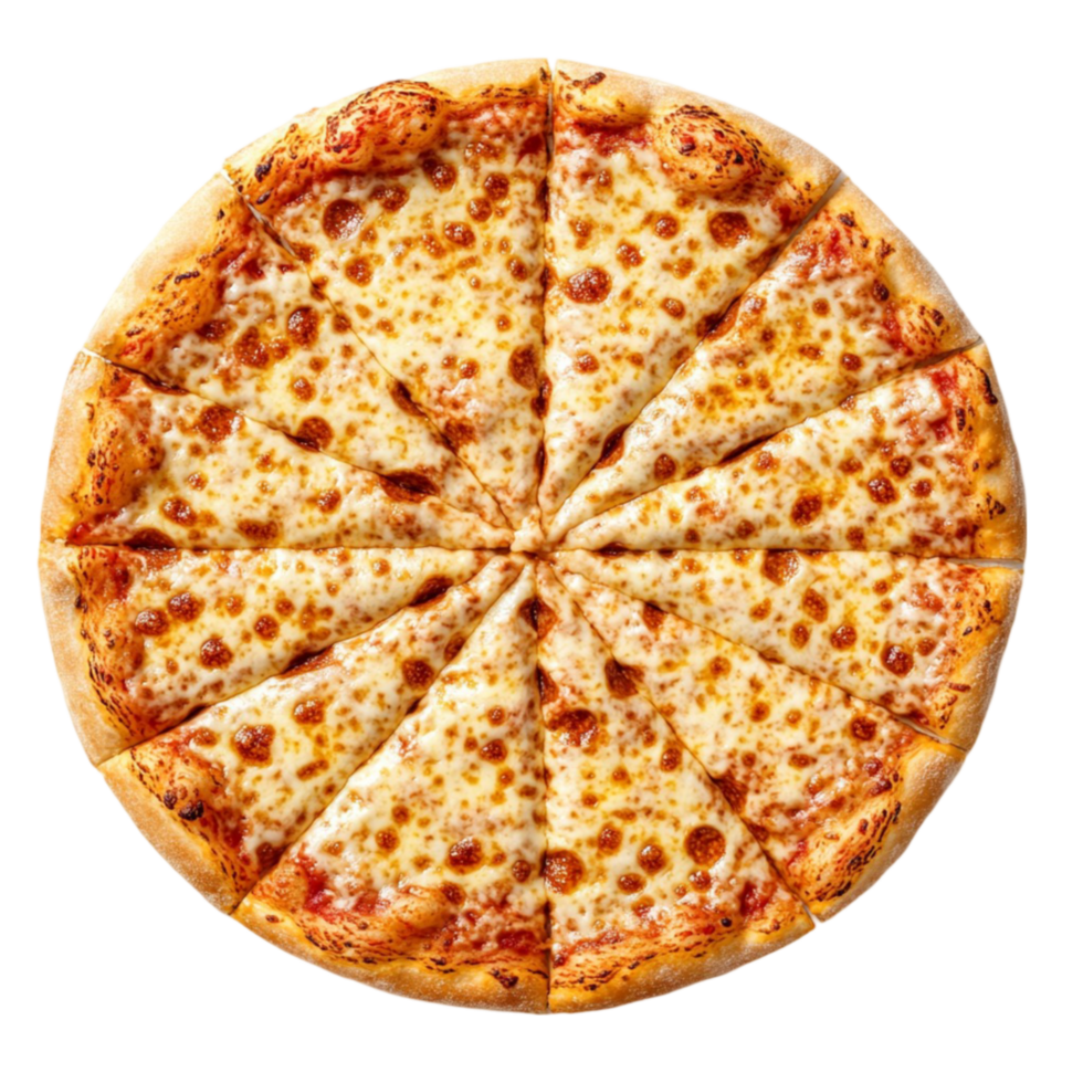 Pizza with Golden Crust and Melted Cheese in Slices on Transparent background AI-Generative png