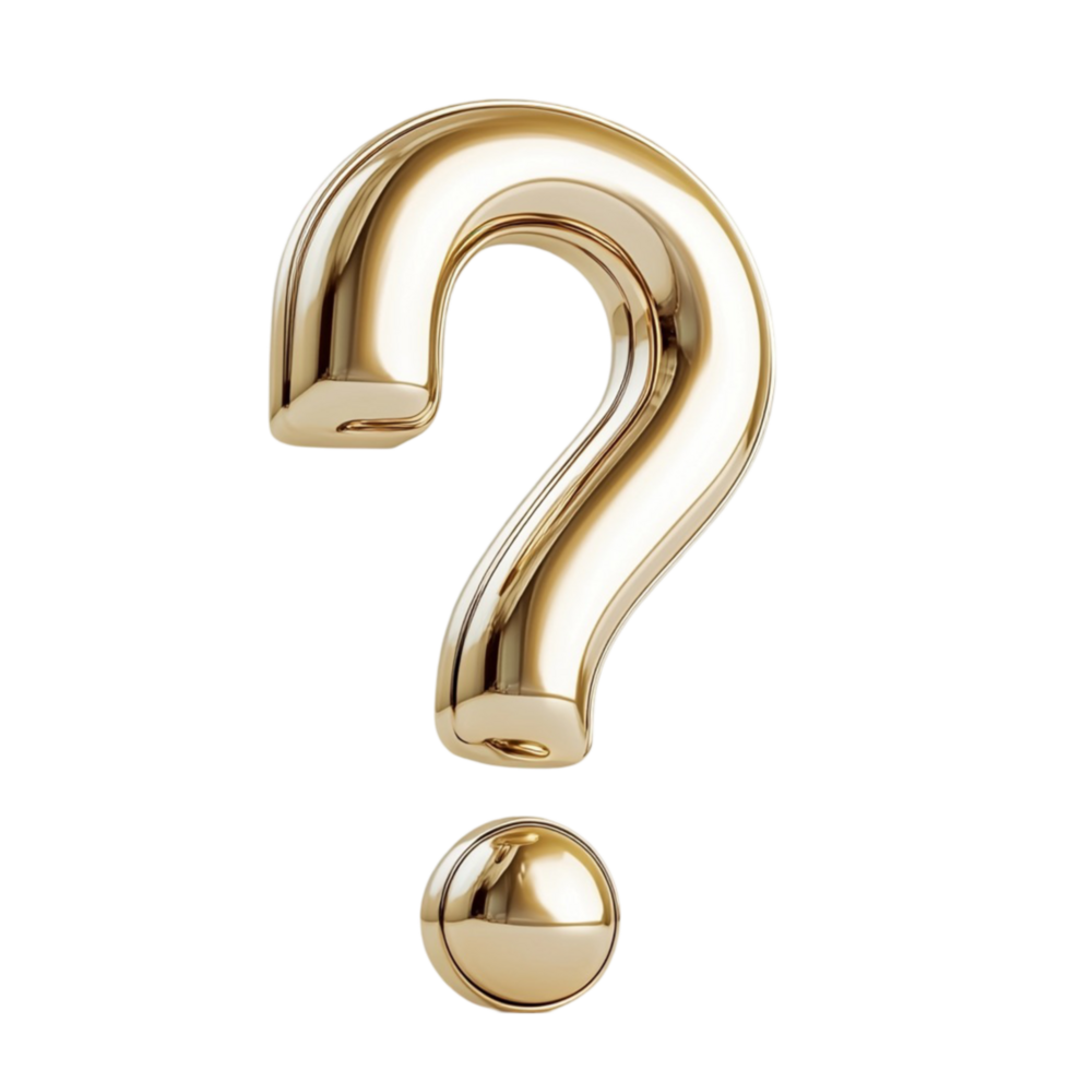 Golden Question Mark Centered on Shiny on Transparent background AI-Generative png