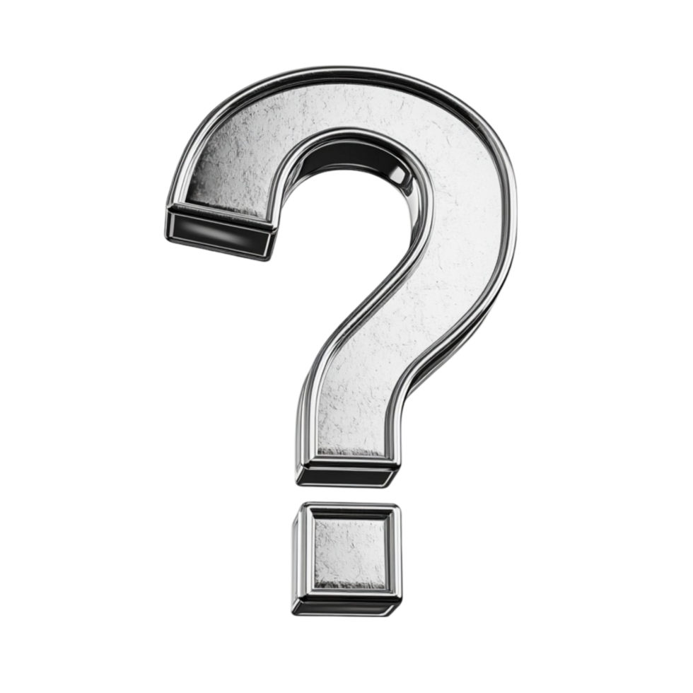 Silver Question Mark 3D Rendering with Reflective Surface on Transparent background AI-Generative png