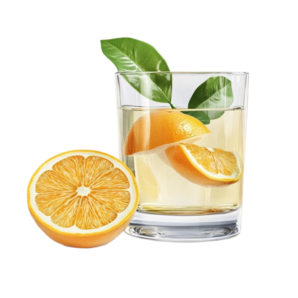 Glass of Orange Juice with Orange Slice and Mint Leaf on Transparent background AI-Generative png
