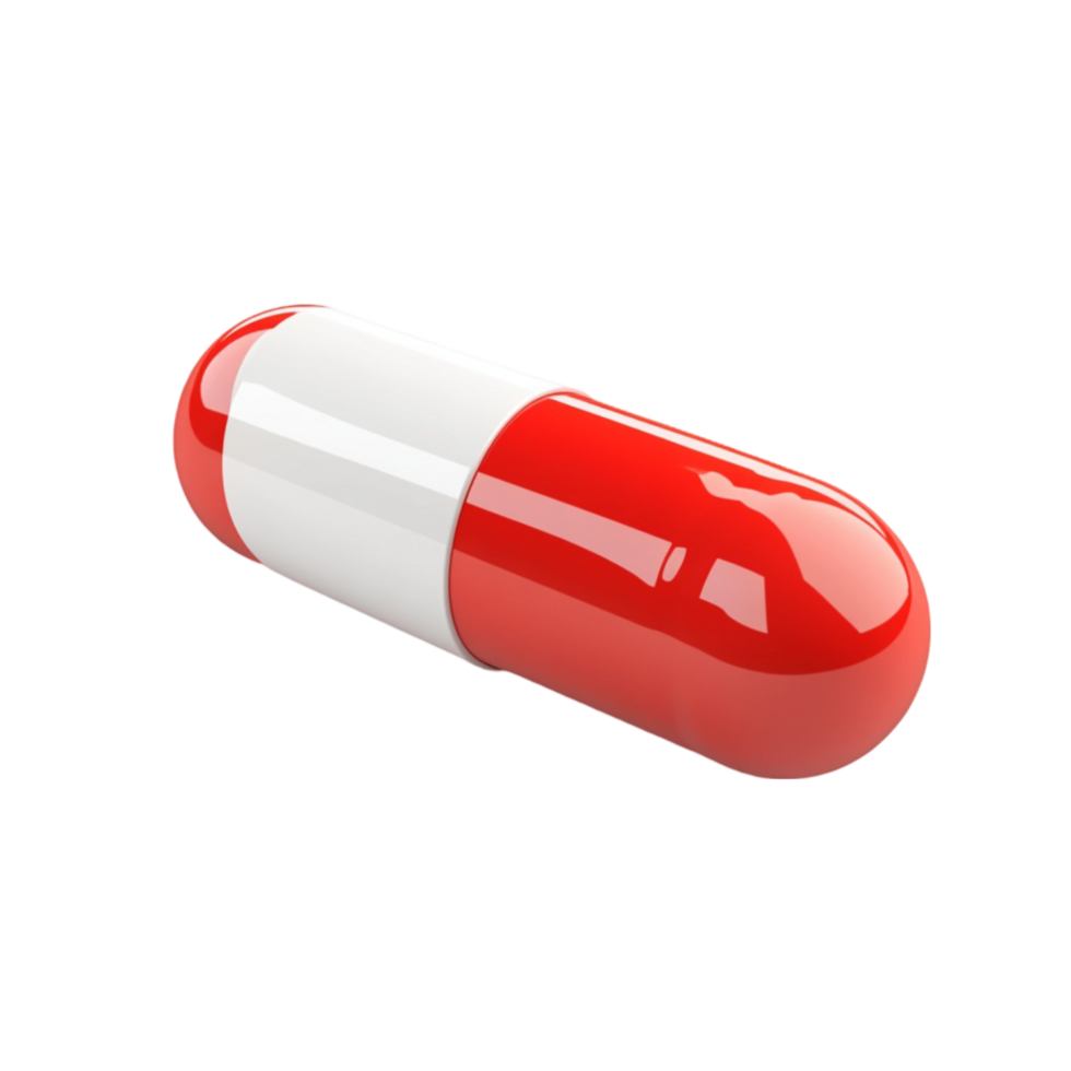 Red and White Capsule 3D Rendering with Reflection on Transparent background AI-Generative png
