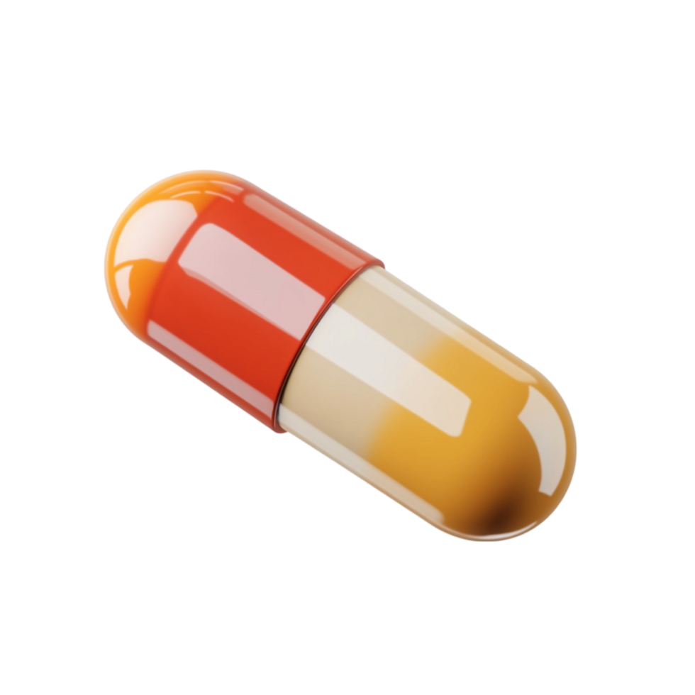3D Rendering of Yellow and Red Capsule with Clear Window Floating on Transparent background AI-Generative png