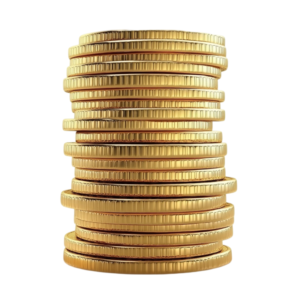 Stack of Golden Coins with Glossy Reflection on Transparent background AI-Generative png