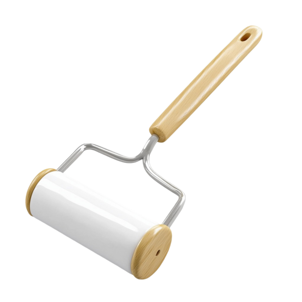 Plastic Roller with Wooden Handle for Applying Paint or Ink on Transparent background AI-Generative png