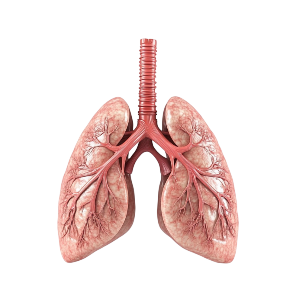 D Rendering of Human Lung with Red Veins and Pink Airways on Transparent background AI-Generative png