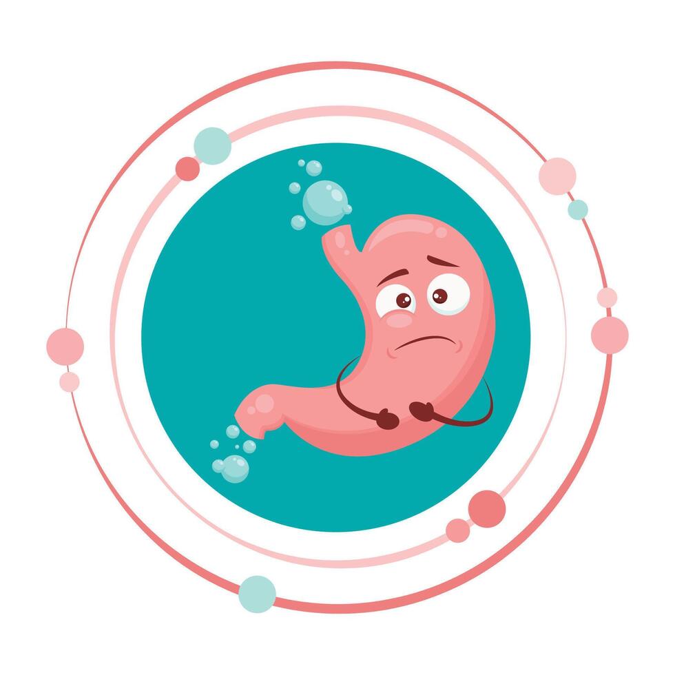 Bloated stomach cartoon character illustration isolated on white background vector