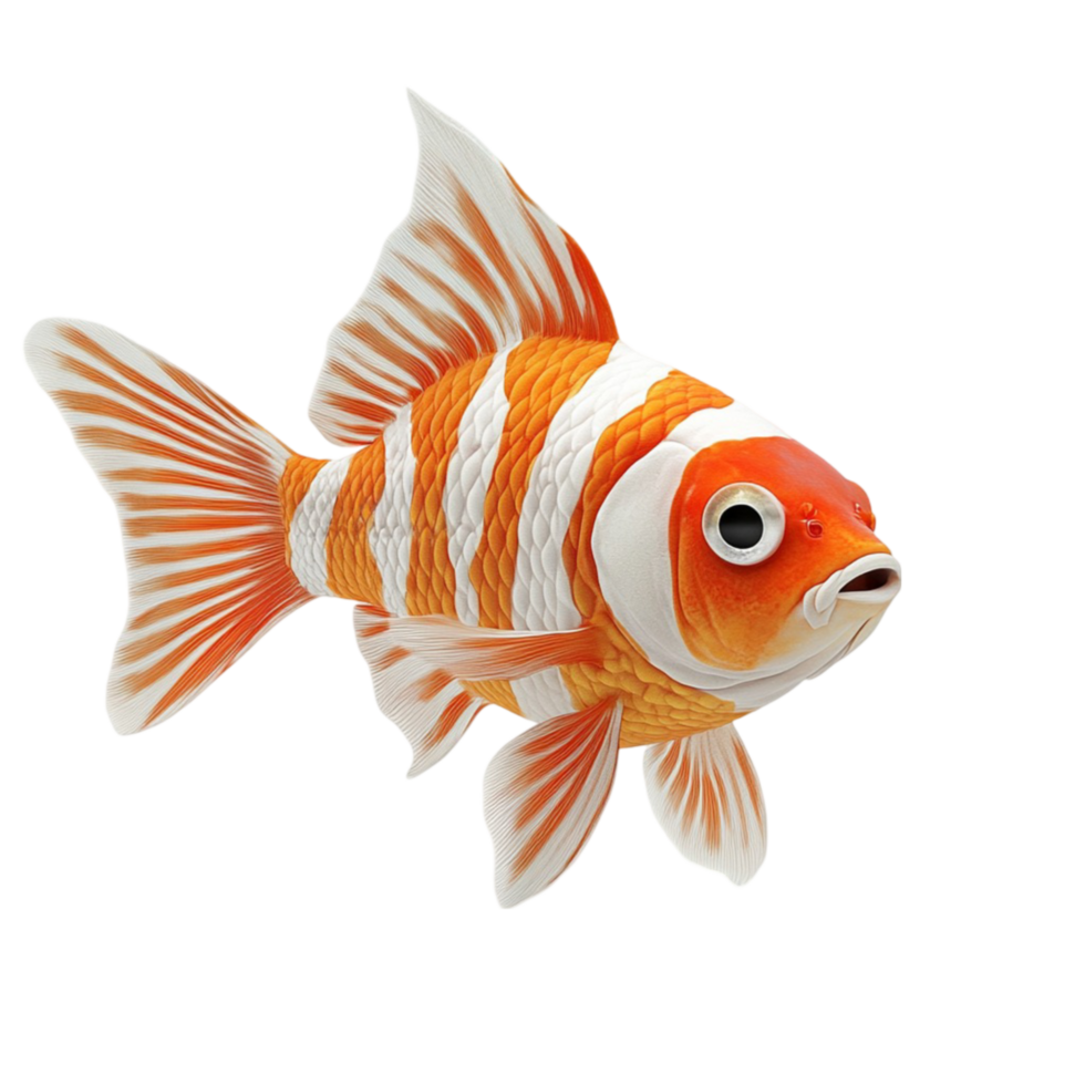 3D Animated Goldfish with Orange and White Stripes and Pink Mouth on Transparent background AI-Generative png