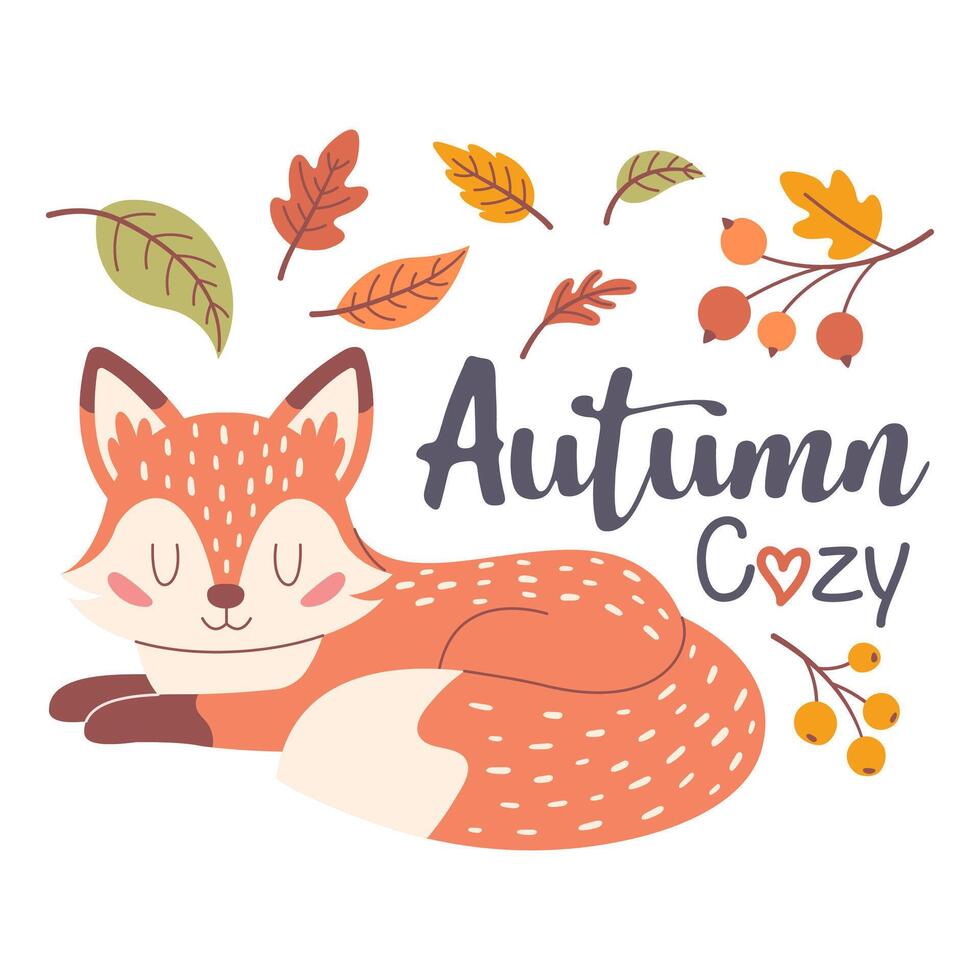 A hand-drawn autumn sticker with the phrase Cozy Autumn. An autumn phrase with cute and cozy design elements vector